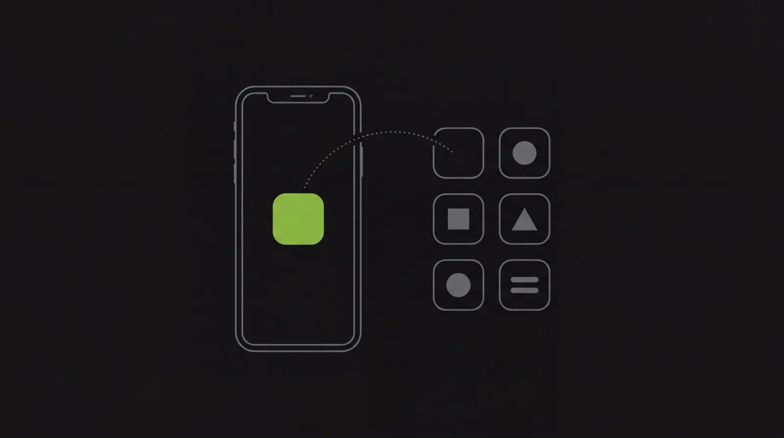 Illustration: an app icon moving from an iPhone into an App Store grid.